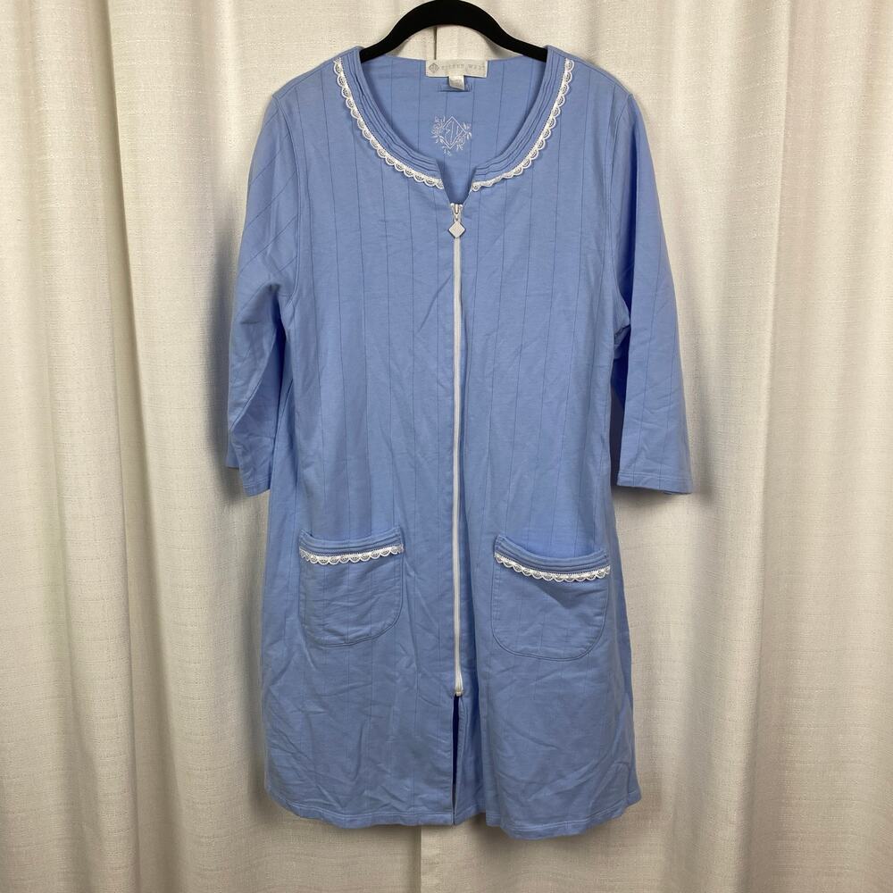 Eileen West Blue 3/4 Sleeve Zippered Short Gown Coat Sz.S/M